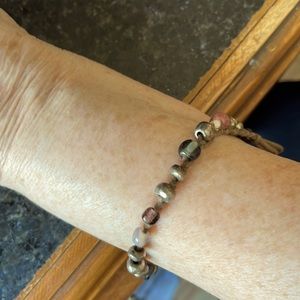 Bracelet - leather, silver, stone